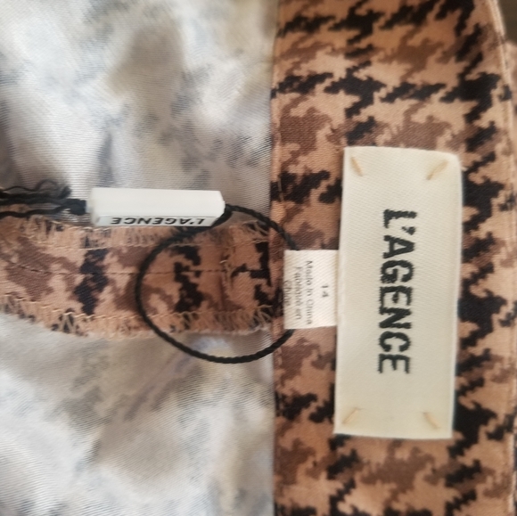 L'Agence - Pilar Wide Leg Pant - Soft Camel Houndstooth Size 14 - Picture 5 of 6